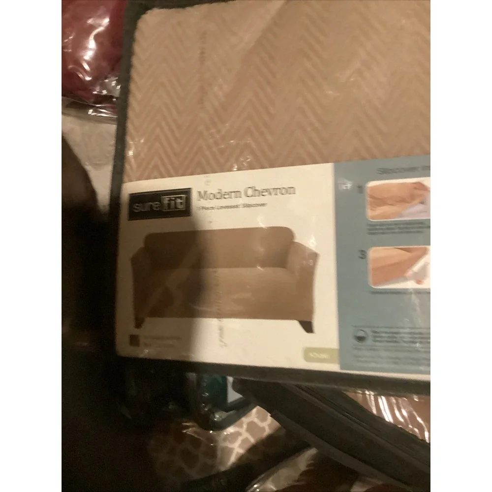 SureFit Stretch Modern Chevron 1 Piece Loveseat Slipcover Khaki Brown